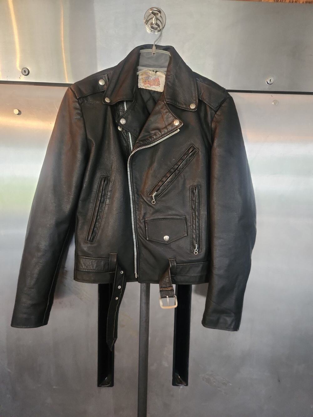 Excelled Black Leather Motorcycle Jacket Size 36 Made in USA Vintage